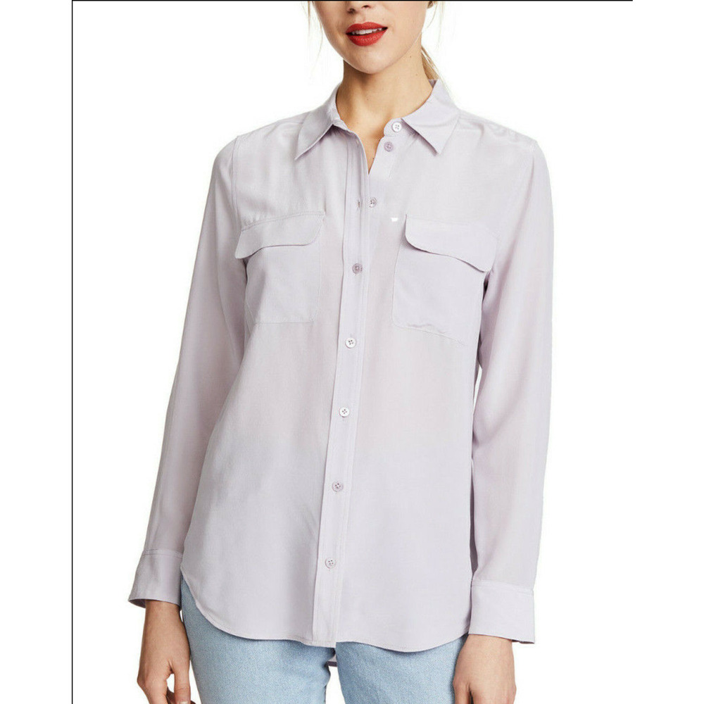 $295 Equipment Femme Womens Languid Lavender Silk Signature Button-Up Shirt 4XL